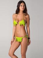 Romwe Fringe Triangle Bikini Set - Fluorescent Yellow