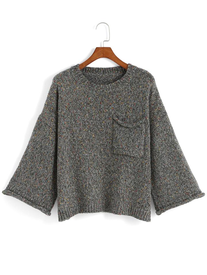 Romwe Round Neck Pocket Loose Sweater