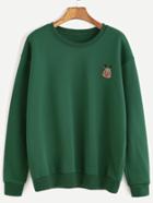 Romwe Green Cartoon Deer Embroidery Sweatshirt