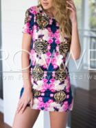 Romwe Muticolor Half Sleeve Floral Print Dress