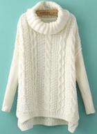 Romwe High Neck Loose Cable Knit White Sweater