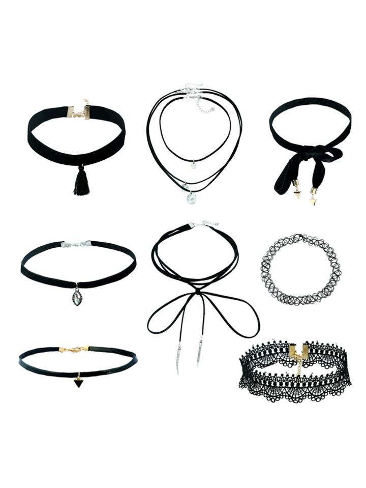 Romwe Lace & Velvet Wrap Choker Set