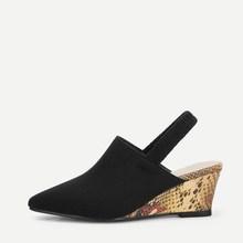 Romwe Snakeskin Pattern Slingback Suede Wedges