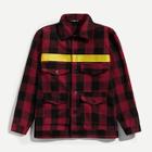 Romwe Guys Button & Pocket Front Collar Plaid Coat