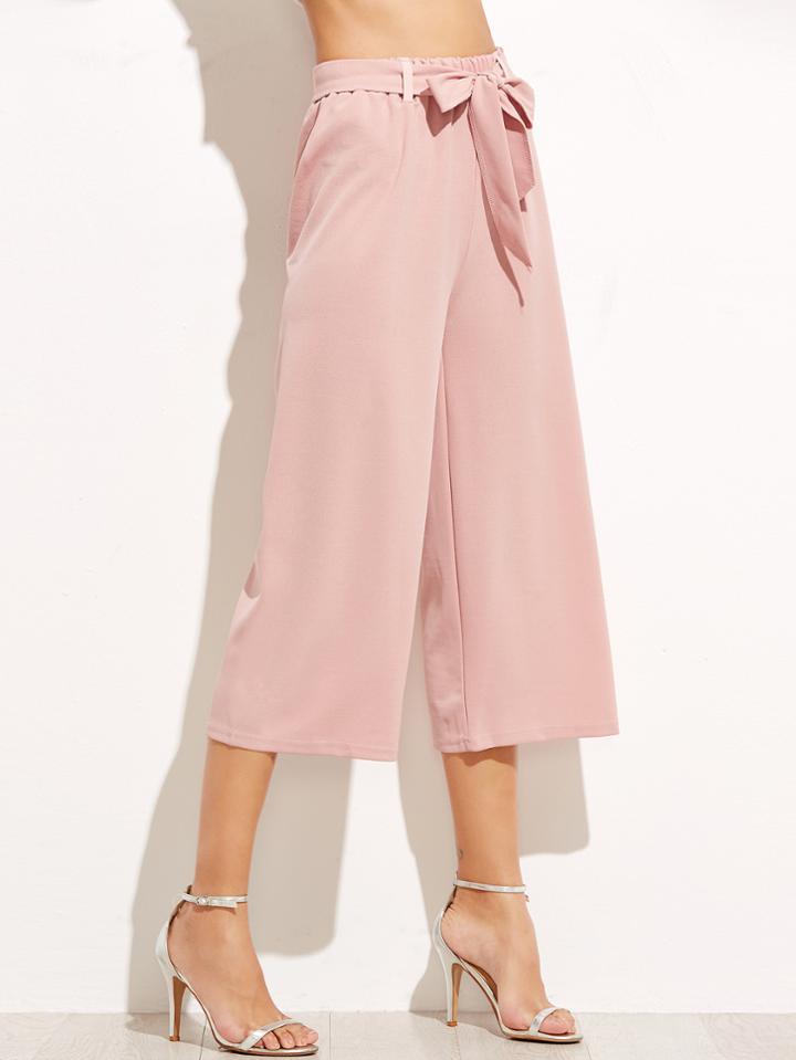 Romwe Pink Wide Leg Pants With Belt