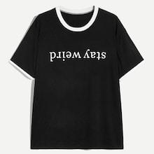 Romwe 1plus1 Guys Letter Print Ringer Tee