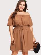 Romwe Lace Up Waist Bardot Dress