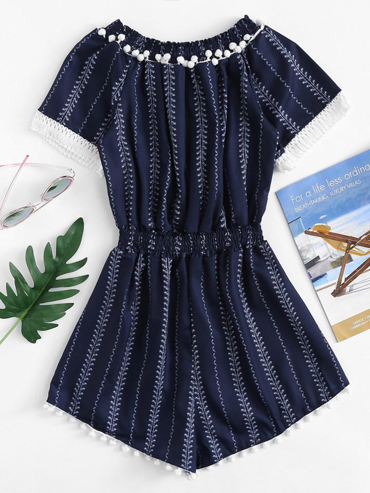 Romwe Pom Pom Trim Romper