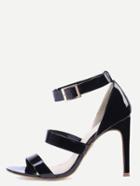 Romwe Faux Patent Leather Strappy Sandals - Black