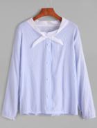 Romwe Blue Vertical Striped Contrast Collar Button Blouse