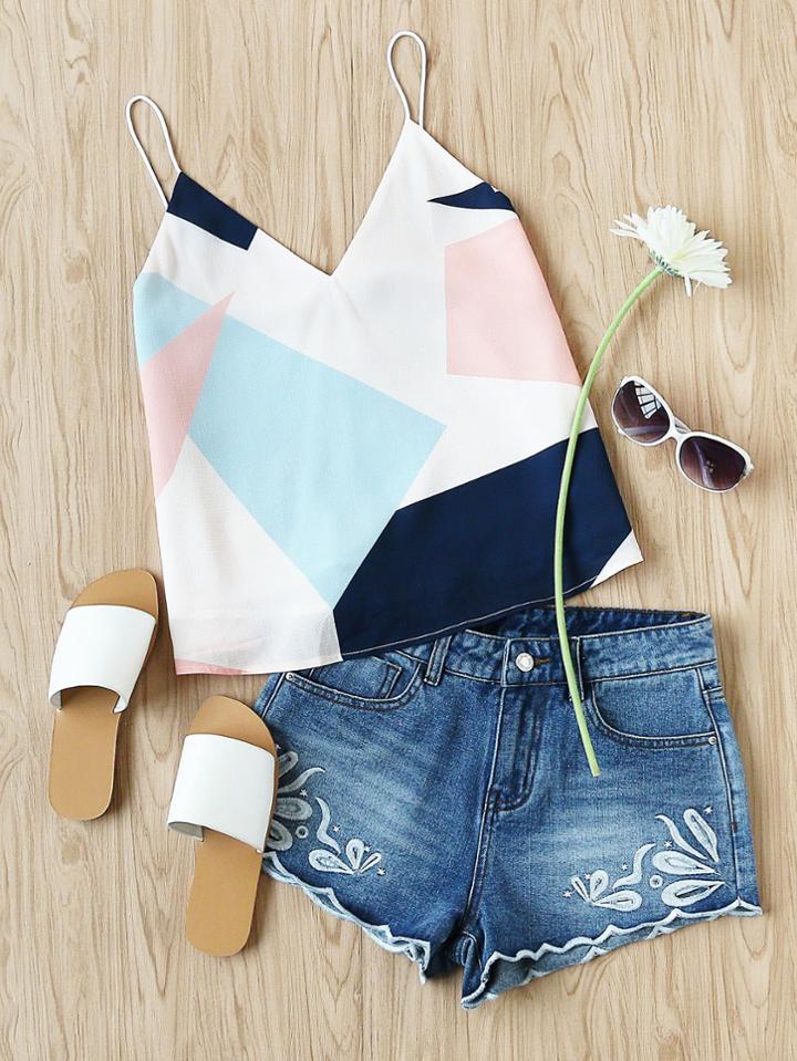 Romwe Mixed Print Cami Top