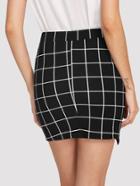 Romwe Grid Print Overlap Skirt
