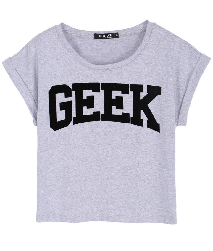 Romwe Geek Print Grey T-shirt