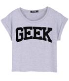 Romwe Geek Print Grey T-shirt