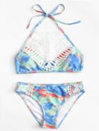 Romwe Contrast Lace Watercolor Bikini Set