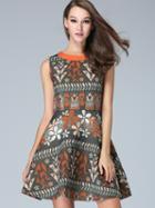 Romwe Multicolor Round Neck Sleeveless Jacquard Dress