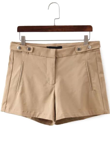 Romwe Edge Pockets Slim Khaki Shorts