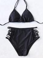 Romwe Black Ladder Cutout High Waist Bikini Set