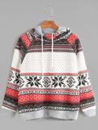 Romwe Geo Print Raglan Sleeve Zip Detail Drawstring Hooded Sweatshirt