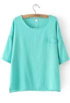 Romwe Dip Hem With Pocket Blue T-shirt