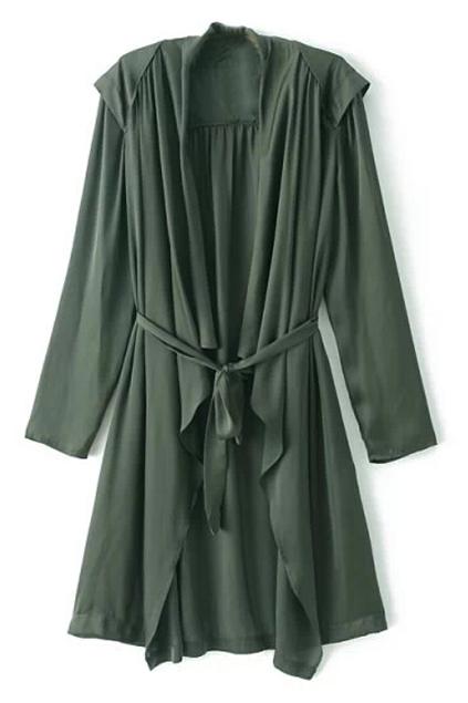 Romwe Self-tie Drawstring Pleated Trench Coat