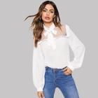 Romwe Tie Neck Mesh Dot Ruffle Top
