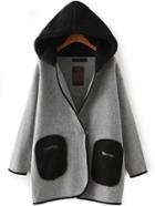 Romwe Hooded Patch Pockets Loose Coat