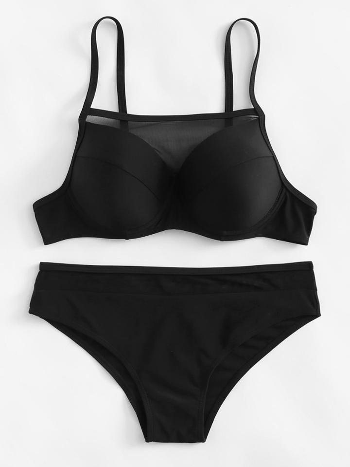 Romwe Contrast Mesh Bikini Set