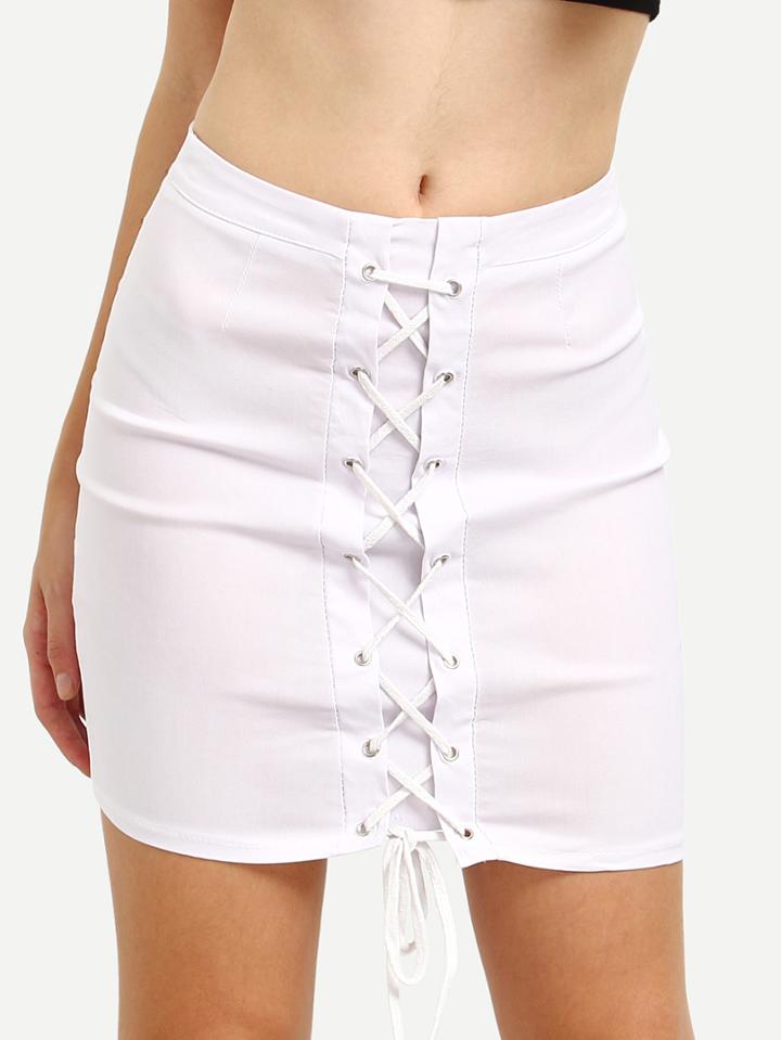Romwe White Lace-up Pencil Skirt