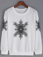 Romwe Round Neck Snowflake Print Sweatshirt