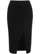 Romwe Slit Front Knit Black Skirt