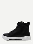 Romwe Black Faux Leather Lace Up High Top Sneakers