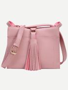 Romwe Faux Leather Tassel Trimmed Shoulder Bag - Pink