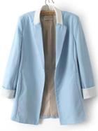 Romwe Blue Contrast Collar Fitted Blazer