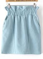 Romwe Light Blue Elastic Waist Pockets Denim Skirt