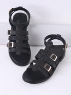Romwe Black Buckle Detail Gladiator Flat Sandals