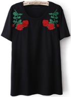 Romwe Rose Embroidered Black T-shirt