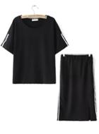 Romwe Short Sleeve Loose Top With Front Split Skirt
