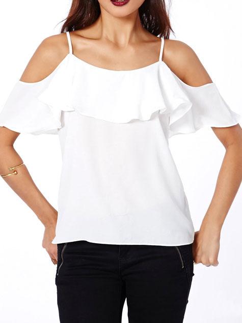 Romwe Cold Shoulder Ruffle Chiffon Blouse