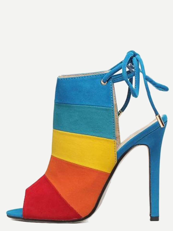 Romwe Color Block High Vamp Lace-up Sandals - Multi