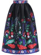 Romwe With Zipper Flower Print Black Skirt