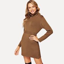 Romwe Turtle Neck Elastic Waist Sweater Dress