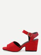Romwe Red Faux Suede Block Heel Sandals