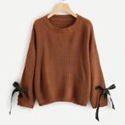 Romwe Bow Tied Cuff Solid Sweater