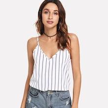 Romwe Double V-neck Striped Cami Top