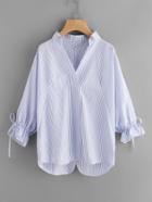 Romwe Striped Drawstring Cuff Blouse