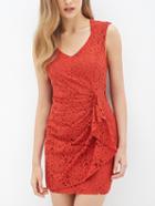Romwe Red Lace Sleeveless Ruched Dress