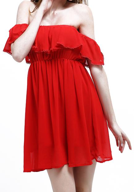 Romwe Off The Shoulder Embroidered Chiffon Dress