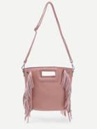Romwe Pink Cut Out Handle Fringe Shoulder Bag