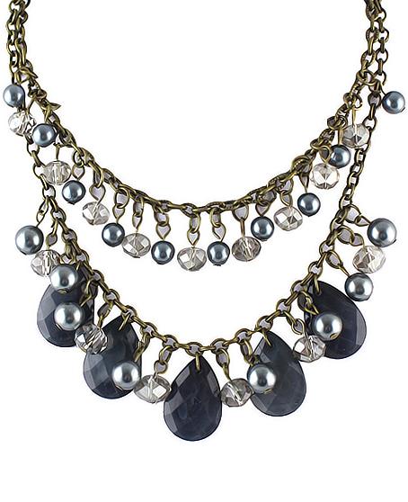 Romwe Black Drop Bead Tassel Necklace